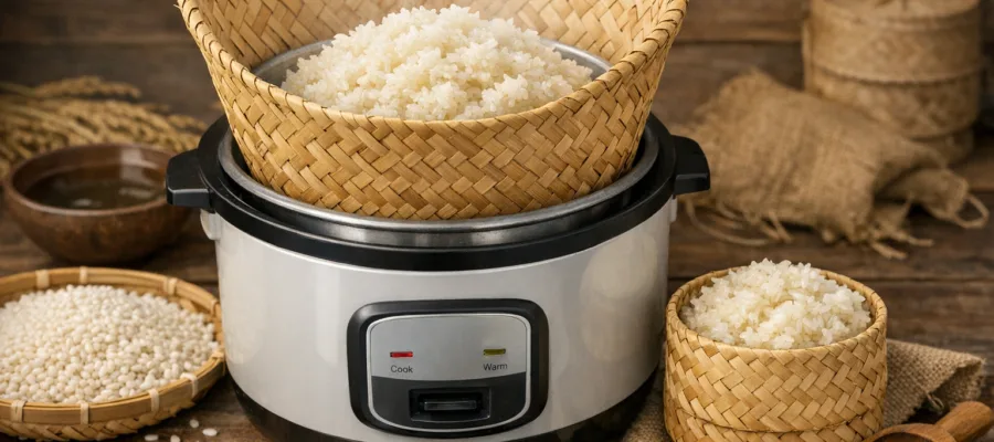 Reiskocher Klebreis (Sticky Rice) traditionell zubereiten